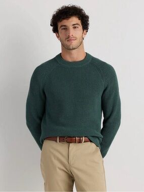 Quince Men's Organic Cotton Ribbed  Crewneck in Big Sur Green Size Large 464